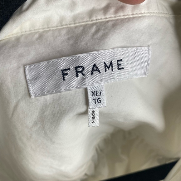 Frame Long Sleeve Asymmetrical Collar White Crisp Button Up Shirt Women’s Sz XL - Picture 6 of 9